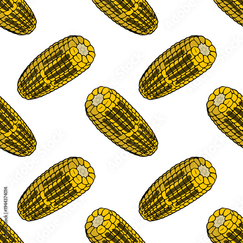 Seamless vector pattern of fresh yellow corn cobs, healthy food illustration