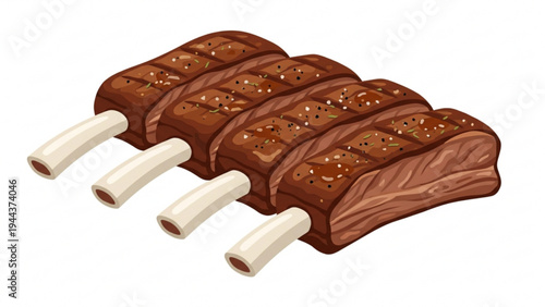 Delicious grilled beef or pork ribs with seasoning and bone-in detail illustration