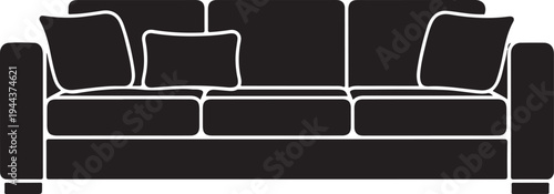 Vector black couch icon with pillows