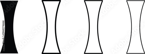 Concave Lens Icon Set, Optical Glass Symbol for Science and Physics Design