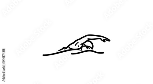Minimalist Line Art of a Swimmer Performing Freestyle Stroke in Water