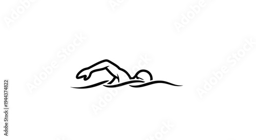 Minimalist line art of a swimmer performing freestyle stroke in water