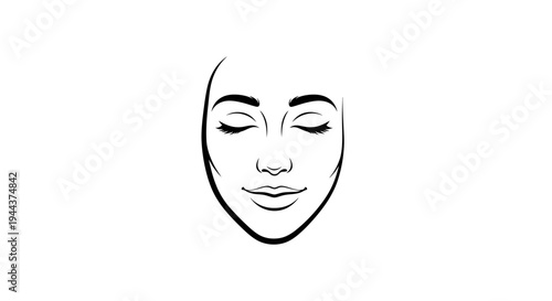 Minimalist Line Art of a Woman's Face with Closed Eyes and Subtle Smile