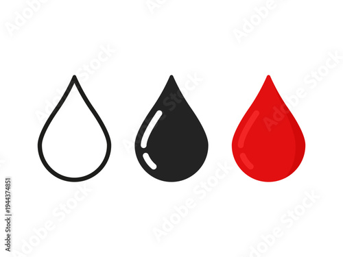 three types of blood drop in different style