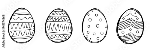 illustration: set of various hand drawn easter eggs or easter decoration symbol collection isolated on white or transparent png