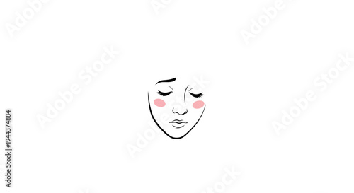 Minimalist line drawing of a sad girl with blush on her cheeks, closed eyes, white background
