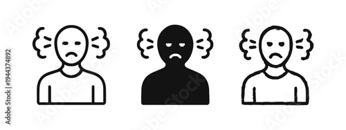 Angry Frustrated Person Icon Set, Stress Headache Emotion and Annoyed Mood Vector