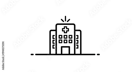 Modern Hospital Building Icon with Cross Symbol, Medical Healthcare Concept