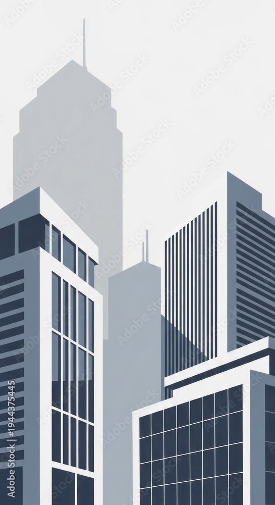 Fototapeta premium Modern urban skyscraper cluster with sleek glass