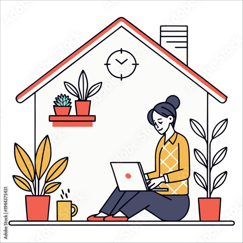 Remote Work From Home Office Vector Illustration