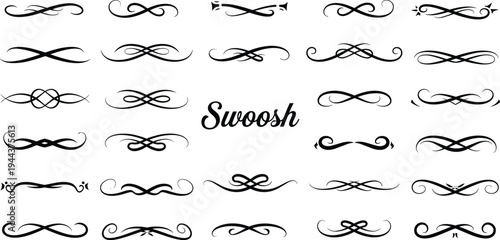 Elegant Swoosh Divider Collection with Decorative Swirl Flourish Elements Vintage Calligraphic Line Ornament Vector Set