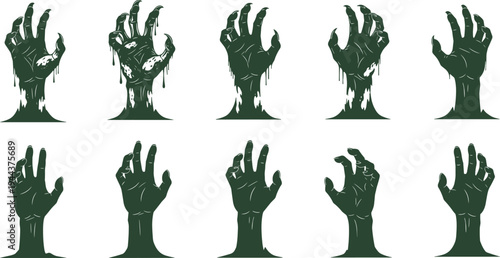 Zombie Hands Silhouette Collection Rising from Ground Creepy Horror Undead Arm Vector Illustration Set for Halloween Design