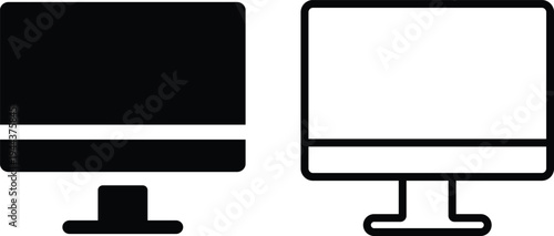 Computer monitor desktop icon set, minimalist solid and outline display symbols