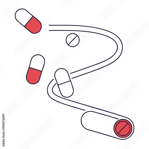 Red and white capsules on a white background pills