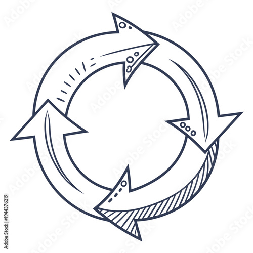 Hand-drawn circular arrows with shading white background