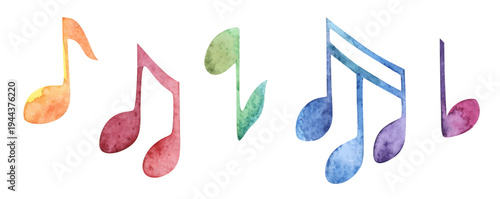 Music notes. Rainbow watercolor design element. Vector isolated decorations.