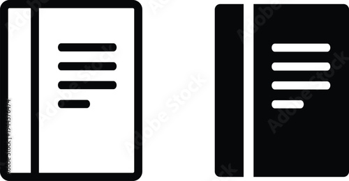 Notebook and book icon set, minimalist outline and solid library vector symbols