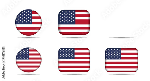 USA Flag Icons Various Shapes and Styles
