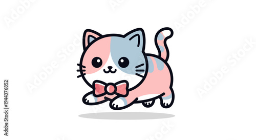 Cute Kawaii Kitten with Pink and Blue Stripes