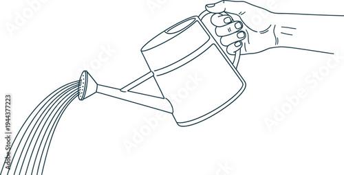 A person using a watering can to pour water in a steady stream. Vector