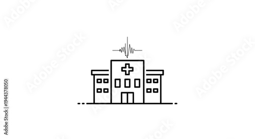 Hospital Building with Heartbeat Line Icon