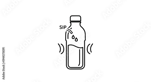 Illustration of a bottle with liquid and sound waves, symbolizing drinking or refreshment