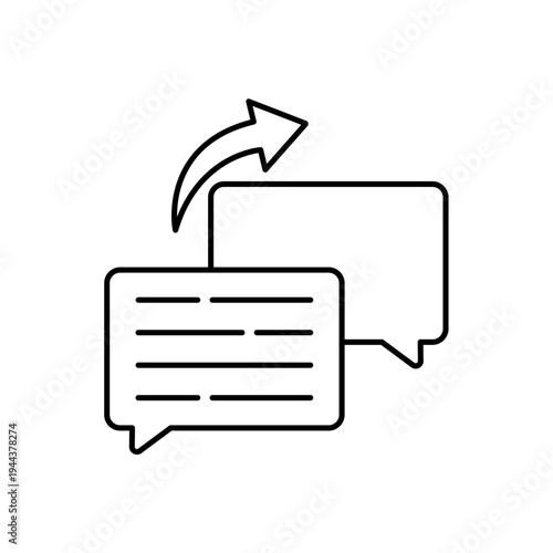 icon a review response with message speech bubbles and an outgoing arrow, isolated against a clean background.