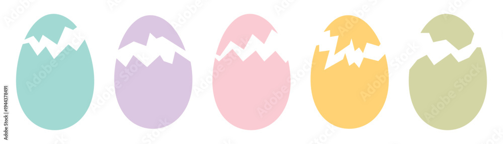 Obraz premium Broken colorful Easter eggs. A set of cracked egg shapes, outline and silhouette.