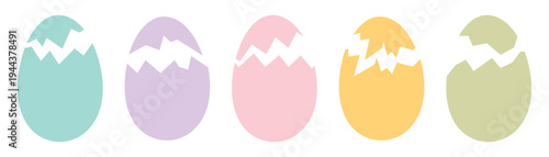 Broken colorful Easter eggs. A set of cracked egg shapes, outline and silhouette.