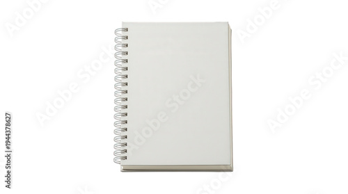 Spiral-bound blank daily workbook with white cover and thick paper isolated on a transparent background
