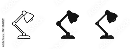 Desk Lamp Icons Set - Workspace, Study, and Illumination Symbol Collection