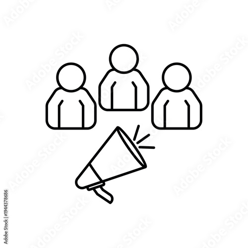 icon a public relation with group of people and megaphone broadcast, isolated against a clean background.