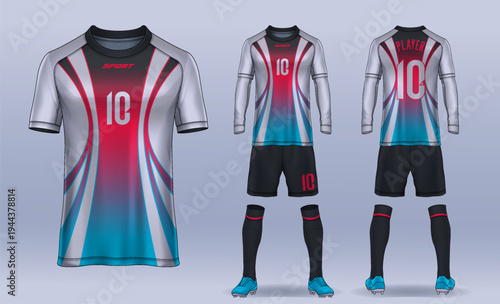  t-shirt sport design template, Soccer jersey mockup for football club. uniform front and back view.
