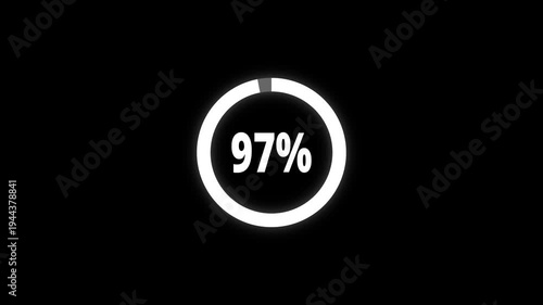 Abstract pie chart with 97 percent progress bar animation. Pie chart business and finance visual data representation for sales and statistics on black background. 4k video