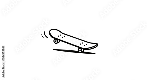 Hand-drawn illustration of a skateboard in motion, isolated on white background.