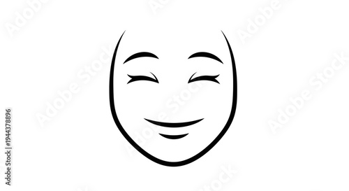 Happy Face Drawing, Closed Eyes, Smiling Mouth, Simple Line Art, Joyful Expression