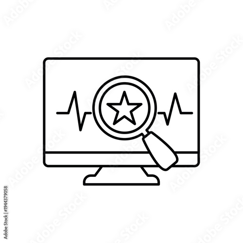icon a reputation monitoring on monitor with wave and magnifying glass, isolated against a clean background.