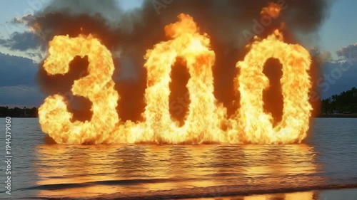 Wallpaper Mural 3.0 rendered in flames emerging from ocean against a sky backdrop Torontodigital.ca