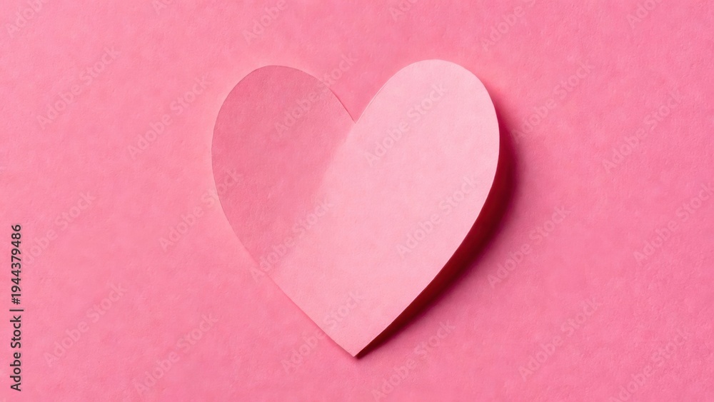Obraz premium Paper heart with lifted corner casting shadow on pink paper
