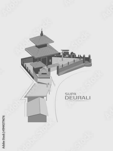 Supadeurali Temple Arghakhanchi Nepal Hilltop Shrine and Mountain Roadside Temple Vector Illustration