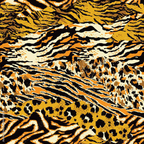 Wild animal skins abstract patchwork wallpaper vector seamless pattern for fabric shirt dress cloth pillow carpet foulard scarf wrapping pillow 