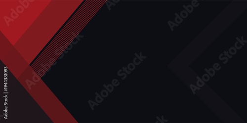 Geometri 3d modern membentuk garis hitam dengan batas merah pada latar belakang gelap. Garis merah terang mewah dengan efek metalik.modern