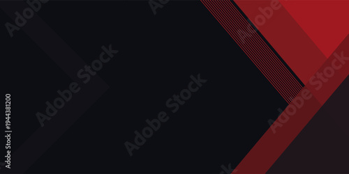 Geometri 3d modern membentuk garis hitam dengan batas merah pada latar belakang gelap. Garis merah terang mewah dengan efek metalik.modern