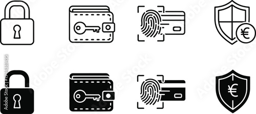 Editable outline icons collection for security and finance concepts