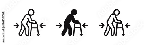 Elderly Person with Walker Mobility Icon Set