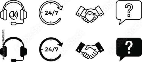 Editable outline icons collection for customer support and service