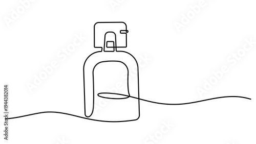 Perfume Bottle. Single line drawing of a perfume bottle. Minimalistic one-line drawing elegant perfume bottle with rounded glass body and small spray. Vector illustration