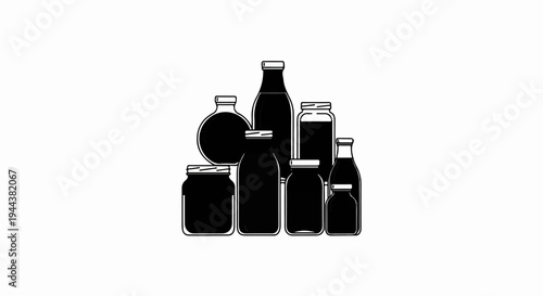 Collection of assorted dark liquid-filled glass bottles and jars