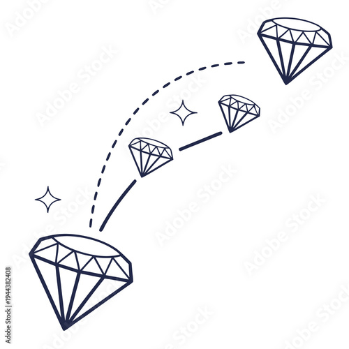 Diamond Trajectory with Dotted Line and Sparkles gems