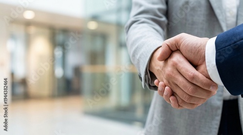 Macro Close-Up of Professional Business Handshake with Expansive Copy Space in Modern Office